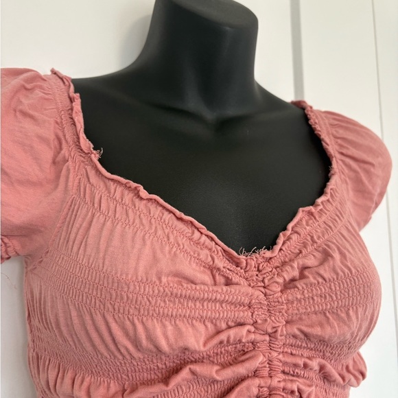 Garage Pink Crop Top with Puff Sleeve Tie Front Bow Girly Shirt Size XS - Picture 4 of 9